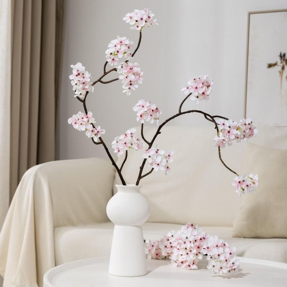 Silk Artificial Pear Blossom Branches Real Touch Pink Fake Sakura Branches Flexible Multi-Bloom