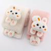 Girls Winter Warm Thicken Scarfs Cartoon Bunny Shape Faux Fur Plush Cross Collar Scarf Shawl Lovely Warm Soft Scarf