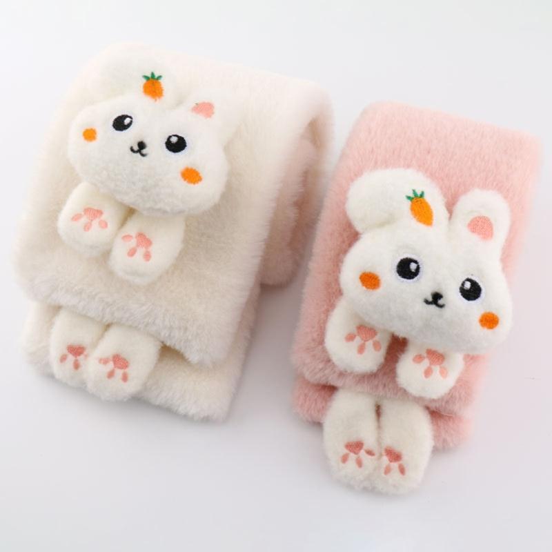 Girls Winter Warm Thicken Scarfs Cartoon Bunny Shape Faux Fur Plush Cross Collar Scarf Shawl Lovely Warm Soft Scarf