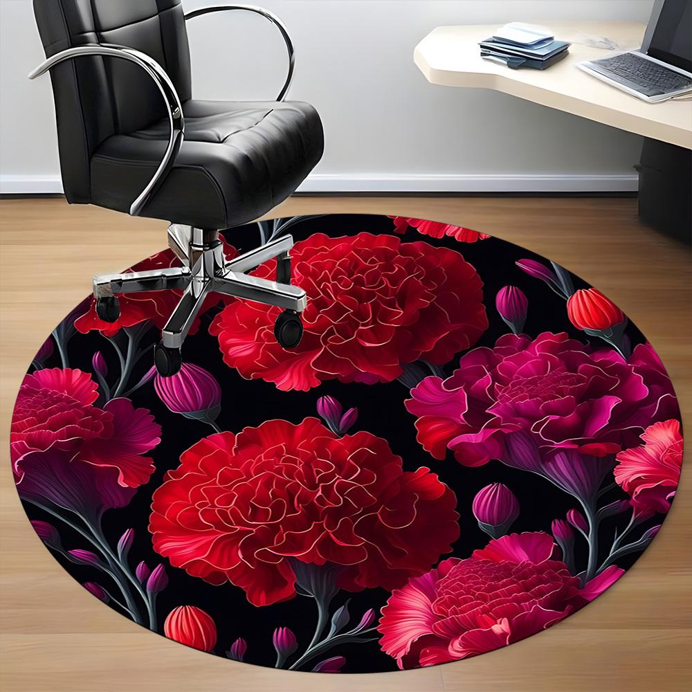 1pc Carnation Flowers Carpet, Round Non Slip Durable Large Size Office Carpet, Suitable for Office