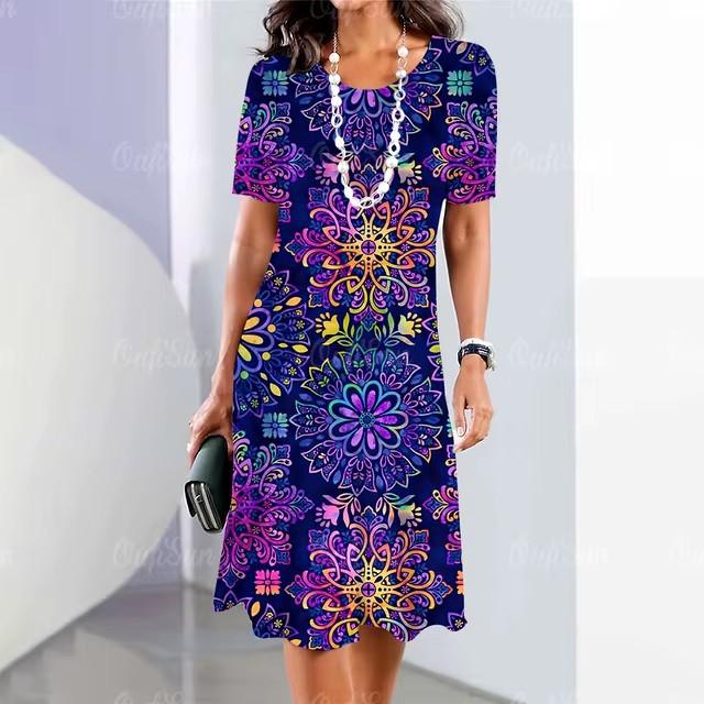 3D Digital Printing Dresses Women's Summer Short-sleeved O-neck Casual Loose Dress