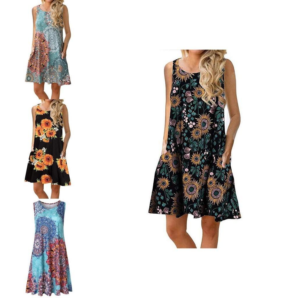 Women's Summer Boho Floral Tank Dress With Comfortable Loose Fit For Casual Beach Outings