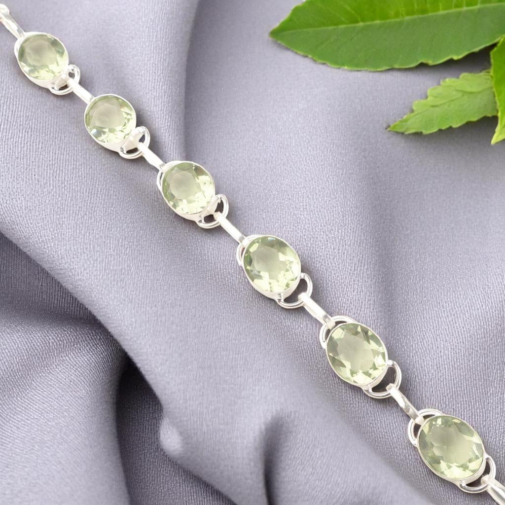 Green Amethyst Gemstone 925 Sterling Silver Jewelry Handmade Women's Bracelet 8" RB-10-4