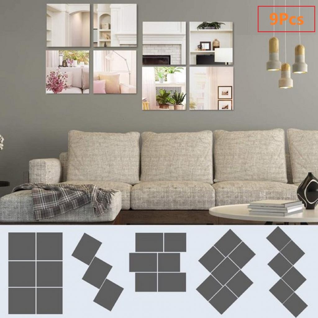 Square Mirror Wall Sticker Tile Decal Dining Decoration Acrylic Silver