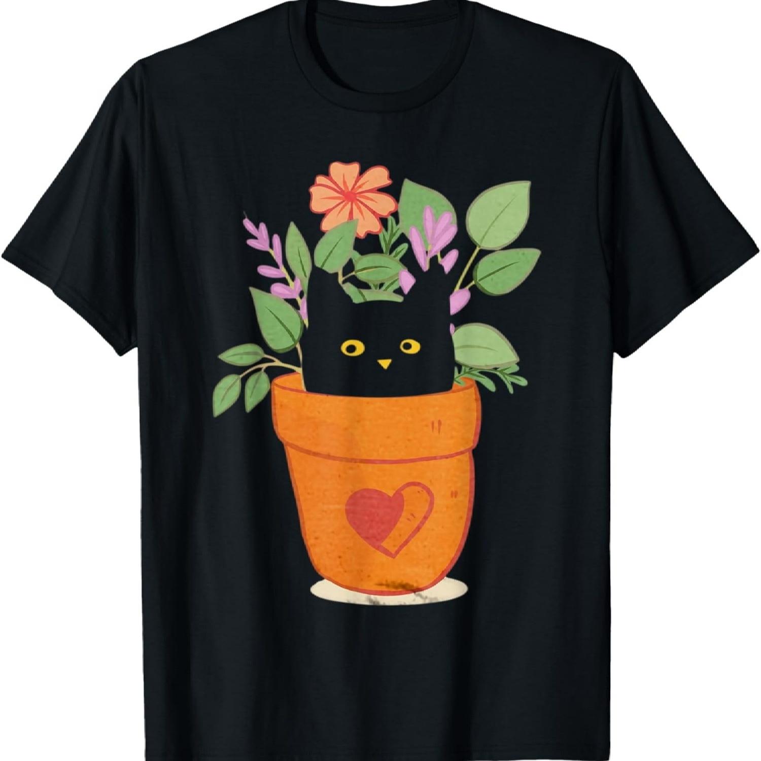 Funny Cat And Plant For Plant Lover Gardener Gardening T-Shirt S чёрный
