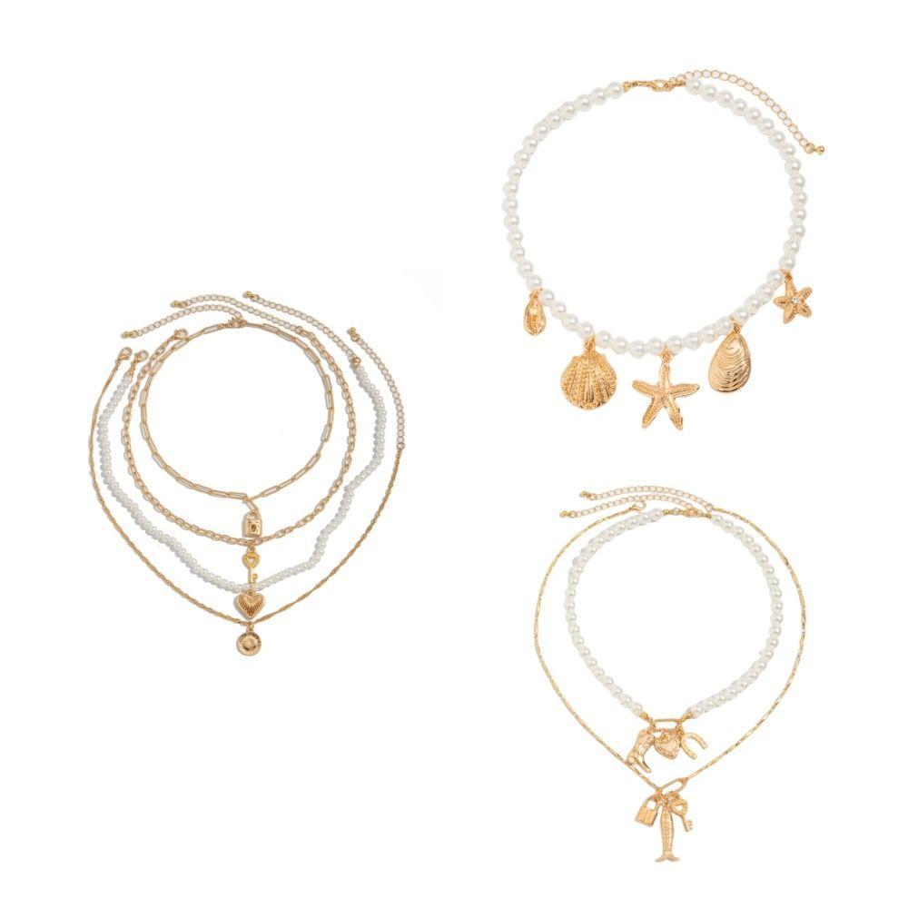 Multi-layer Pearl Beaded Necklace Exquisite Beach Style Necklace Pearl Shell Necklace  Women