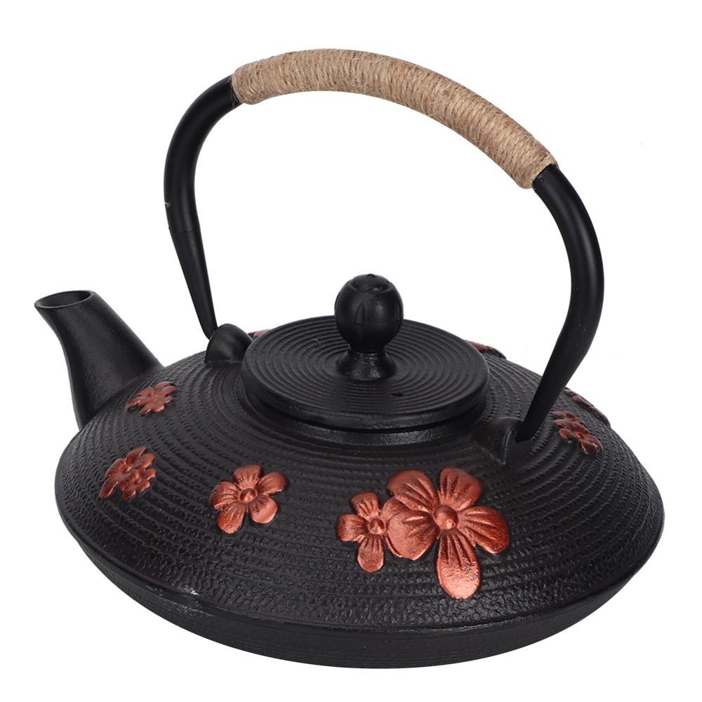 Copper Handle Cast Iron Teapot Straight Hook Spout Tea Pot Kettle Elegant Iron Tea Pot  Tea Brewing