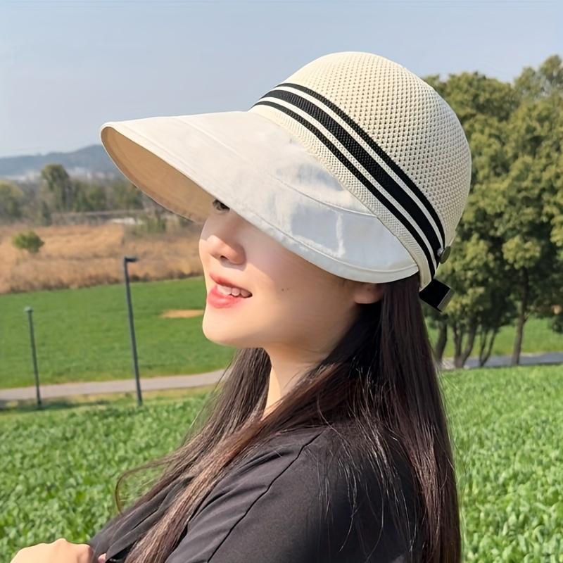 1 Stück Damen atmungsaktiver, leichter Eimerhut mit breiter Krempe, mit Stroh und schwarzer Borte | Stilvoll für Outdoor-Aktivitäten, Strand und Sommer-Mode