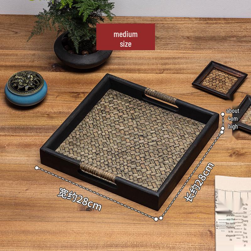 Thai Bamboo-Woven Solid Wood Tea & Serving Tray