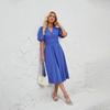Summer Women Strapless Pleated Dress Solid Short Sleeve Ankle-Length Fashion