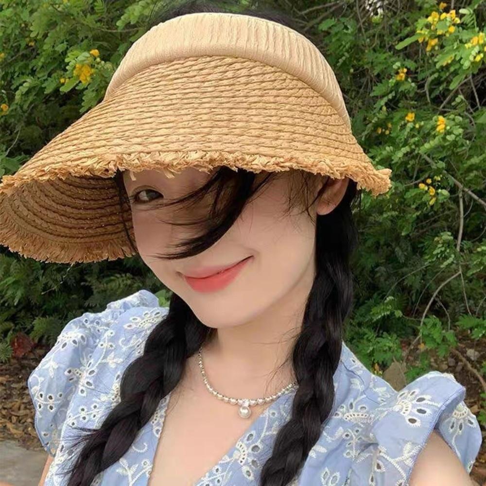 Woven Straw Visor Cap Sunscreen Summer Sun Cap Simple Empty Top Hat Seaside