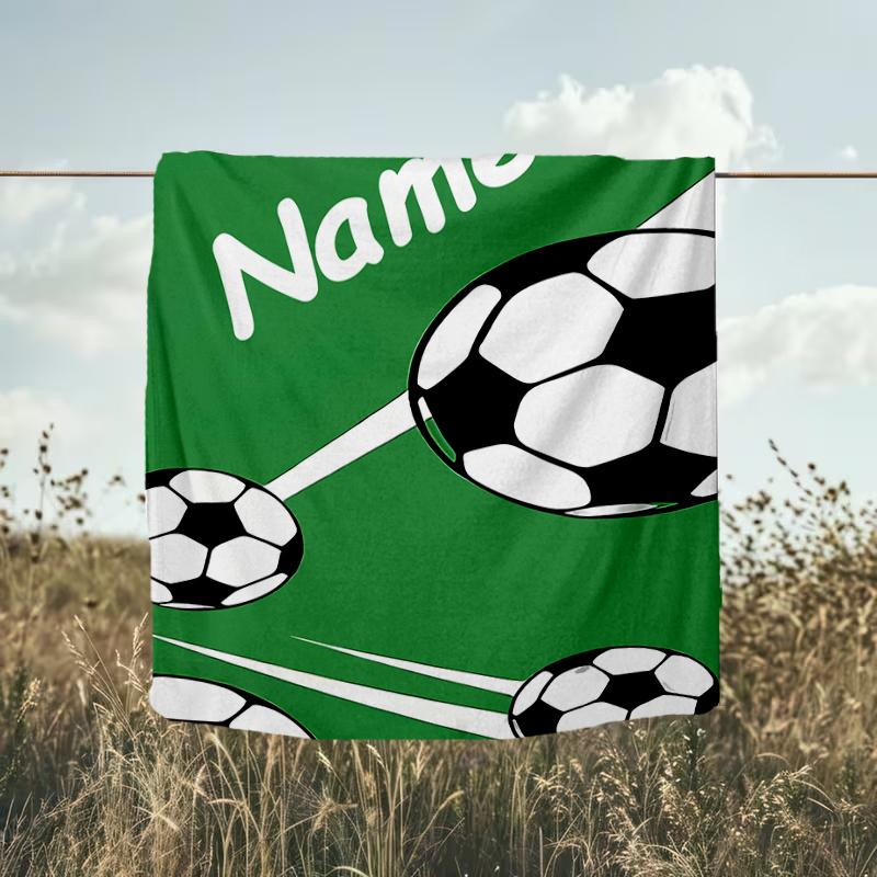 1PC Custom Name Soccer Ball outdooor Flannel blankets Throw Blanket All-Season Throw Gift Bedspread for Couch, Bed, Camping Holiday Birthda