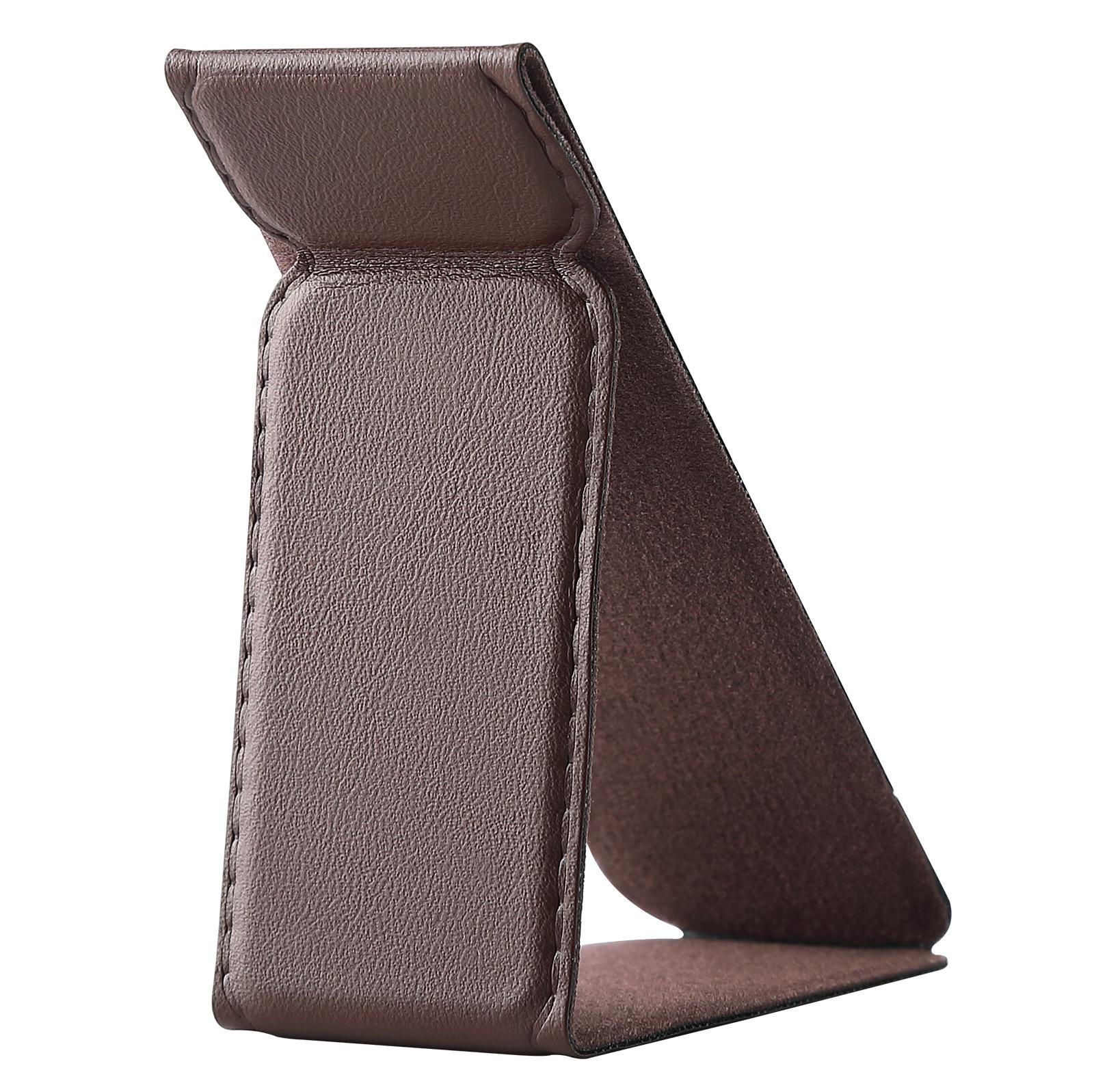 Compact Leather Adhesive Phone Stand - Foldable, Solid Color, Universal Fit Lazy Stand