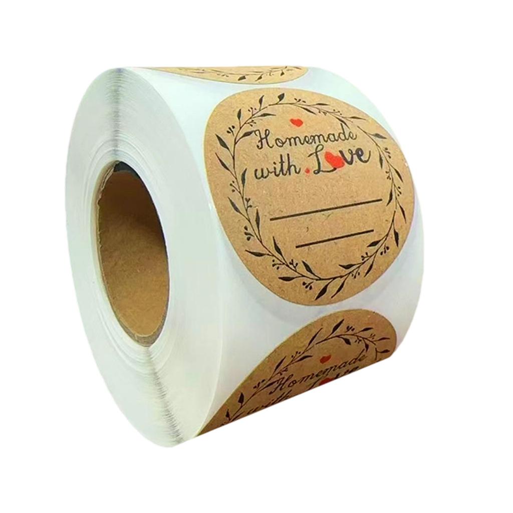Pack Of 500 Kraft Paper Round Adhesive Labels Homemade Love Text Sticker Set For Baking Gift Home Decors And Crafting