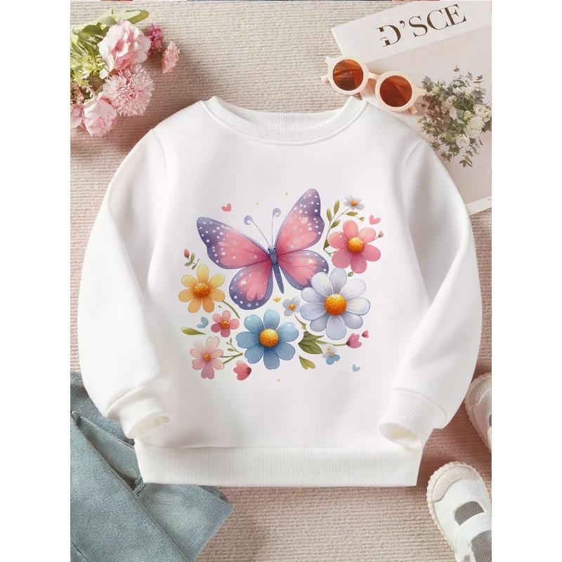 Kids Sweatshirt Butterflies on a Long-Sleeve Crewneck Sweatshirt - a Cozy Pullover Top Featuring an Adorable Graphic Design