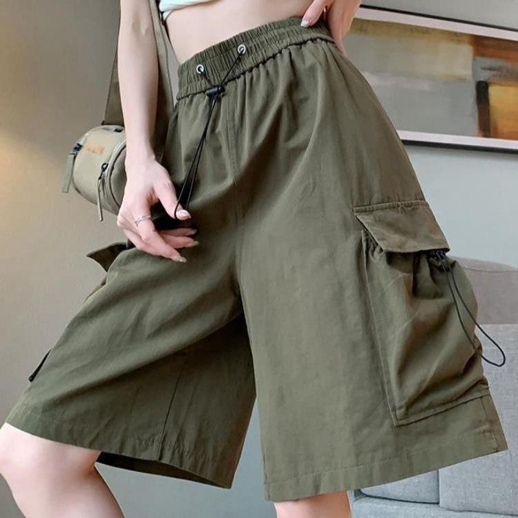 Women High Waist Cargo Shorts American Style Streetwear Summer Wide Leg Pants Fashion Female Big Pocket Loose Shorts
