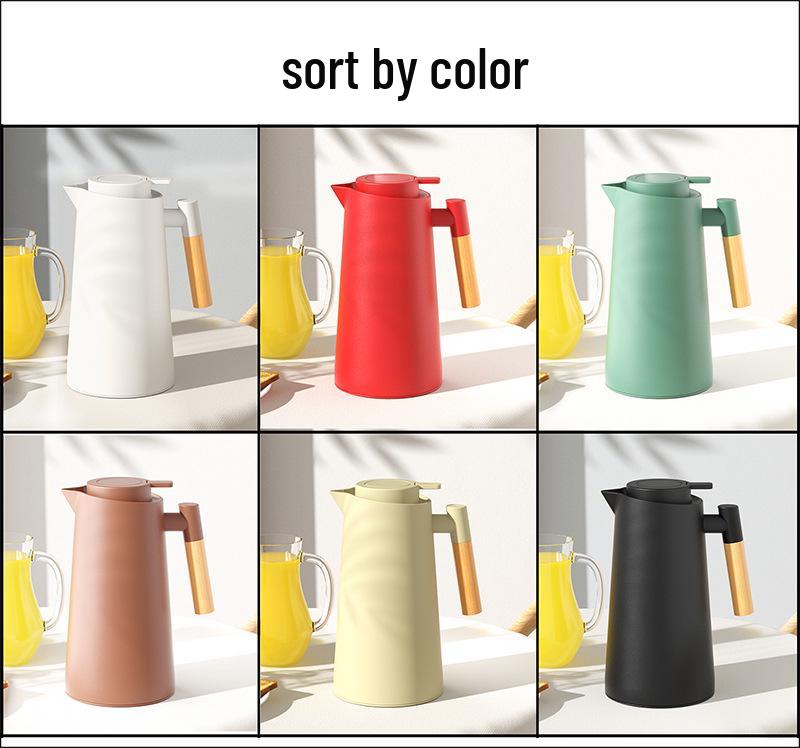 Nordic Thermos Pot with Wooden Handle & Glass Liner, Large-Capacity Hot Water/Coffee Kettle, Printable Design Gift.
