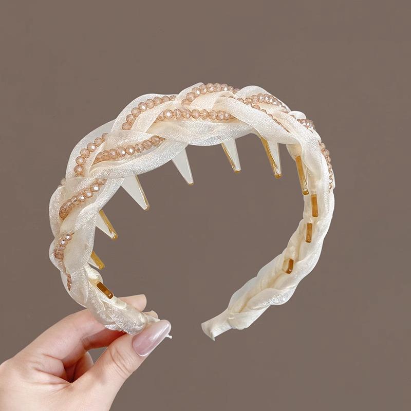 

2025 Женская модная повязка на голову с высокой короной, сеткой и плетением - Легкая роскошь, Повседневная носка, Зарубежный стиль