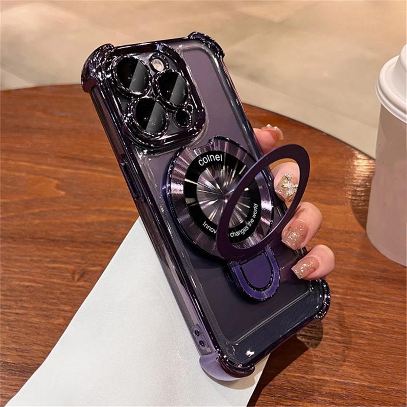 

Для iPhone 16 Pro Max Роскошный прозрачный держатель-подставка с рамкой, чехол для телефона для iPhone 11 12 13 14 15 16 Pro Plus, защитная крышка объектива iPhone 15 фиолетовый