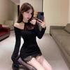 Black lace hip skirt birthday party dress sexy royal sister wear little mother short dress dress autumn and winter