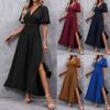 Women's V Neck Short Sleeve High Slit Bodycon Midi Dress Multi Color Elegant Dress