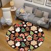 Round Floor Rug Black Christmas Gingerbread House Red Truck Snowman Reindeer Cookie Pattern Family Room Decor