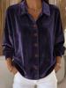 Women's Velvet Irt Long Sve Button Up Collar Casual Loose Fit Faionable Ele Sle Polyester Fiber Winter Season