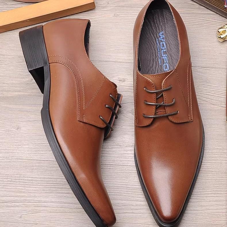 Men's Pointed Toe Leather Dress Shoes - Korean Style Wedding & Business Formal Footwear