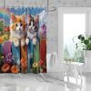 1PC Spring day, cat pattern printed shower curtain, waterproof, with 12 hooks, for bathroom showers, bathtub, home use