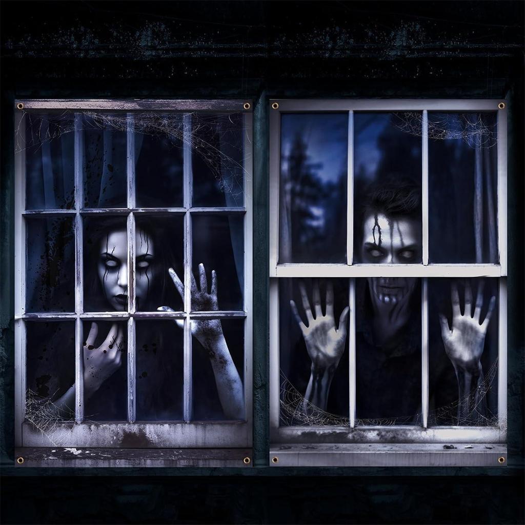 Halloween 2-pack Door And Window Curtain Background Hanging Cloth Horror Ghosts Outdoor Decoration Scene Hanging Cloth