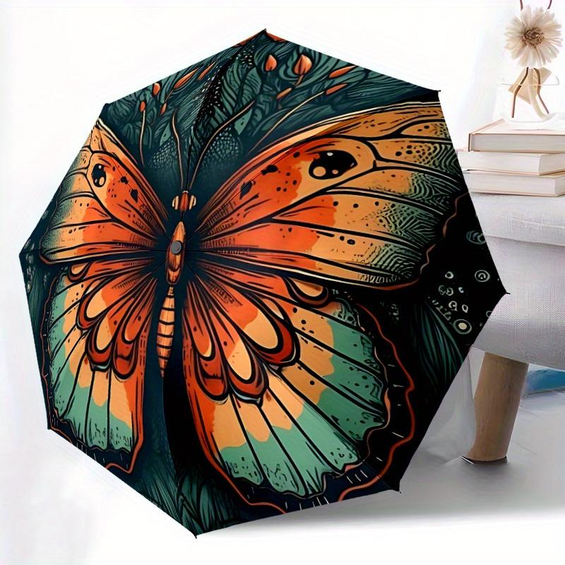 1pc Butterfly Nature Automatic Open/close Folding Compact Umbrella, 8-Rib Sturdy Canopy, Lightweight Portable, Everyday Use, Gift, Outdoor Umbrella, T