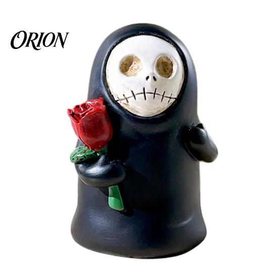 Funny Gothic Desktop Figurine Halloween Ghost Figurine, Spooky Black Robe Statue, Cute Dark Theme Party Supplies Skull Resin Ornament for Home