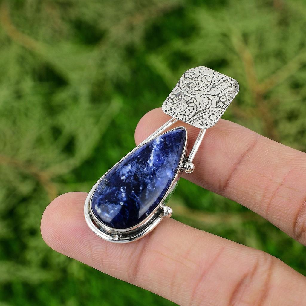 Daughters Day Deal Sterling Silver Pear Sodalite Stone Elegant Wife New Pendant