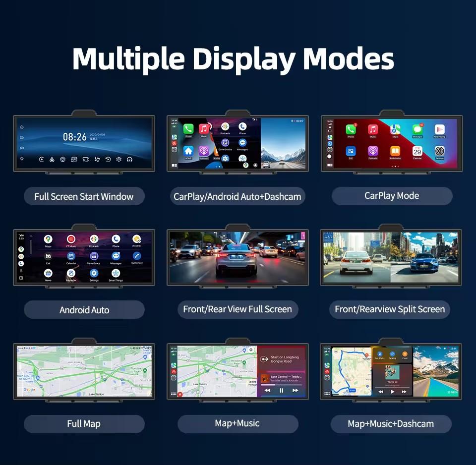 H70 Plus 11.4″ 4K ADAS Dash Cam 60FPS Wireless Car Play & Android Auto Dual Recording Night Vision DVR