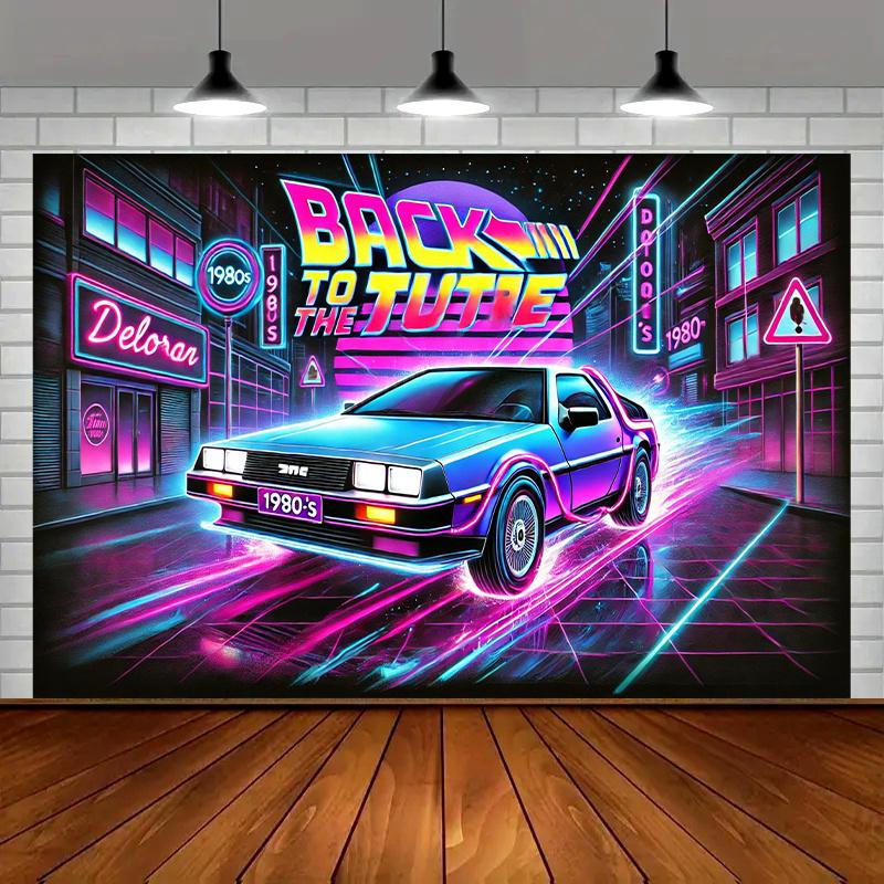 1pc Vivid  Back to the Futuristic Neon City  polyester party banner - Neon Party decoration 100x150cm