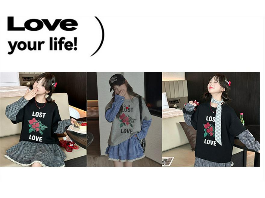 2025 Girls' Fashionable Autumn Two-Piece Set: Sweatshirt & Half Skirt