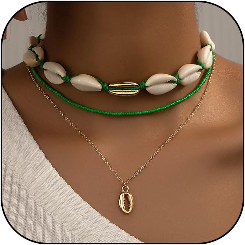 YANCHUN Shell Necklace Beach Jewelry for Women Sea Shell Necklace Layered Gold Shell Charm Necklaces Summer Outfits for Women Beach Fashion