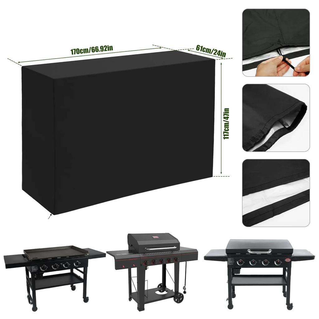 Outdoor Grill Cover 210D Oxford Dustproof BBQ Cover with Drawstring UV Resistant Waterproof Wind Proof Grill Protective Cover