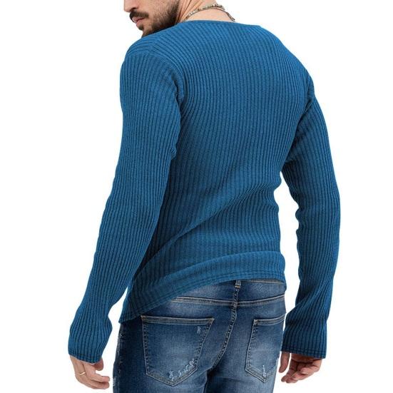Men Fall Winter Sweater V Neck Slim Fit Long Sleeve Elastic Knitted