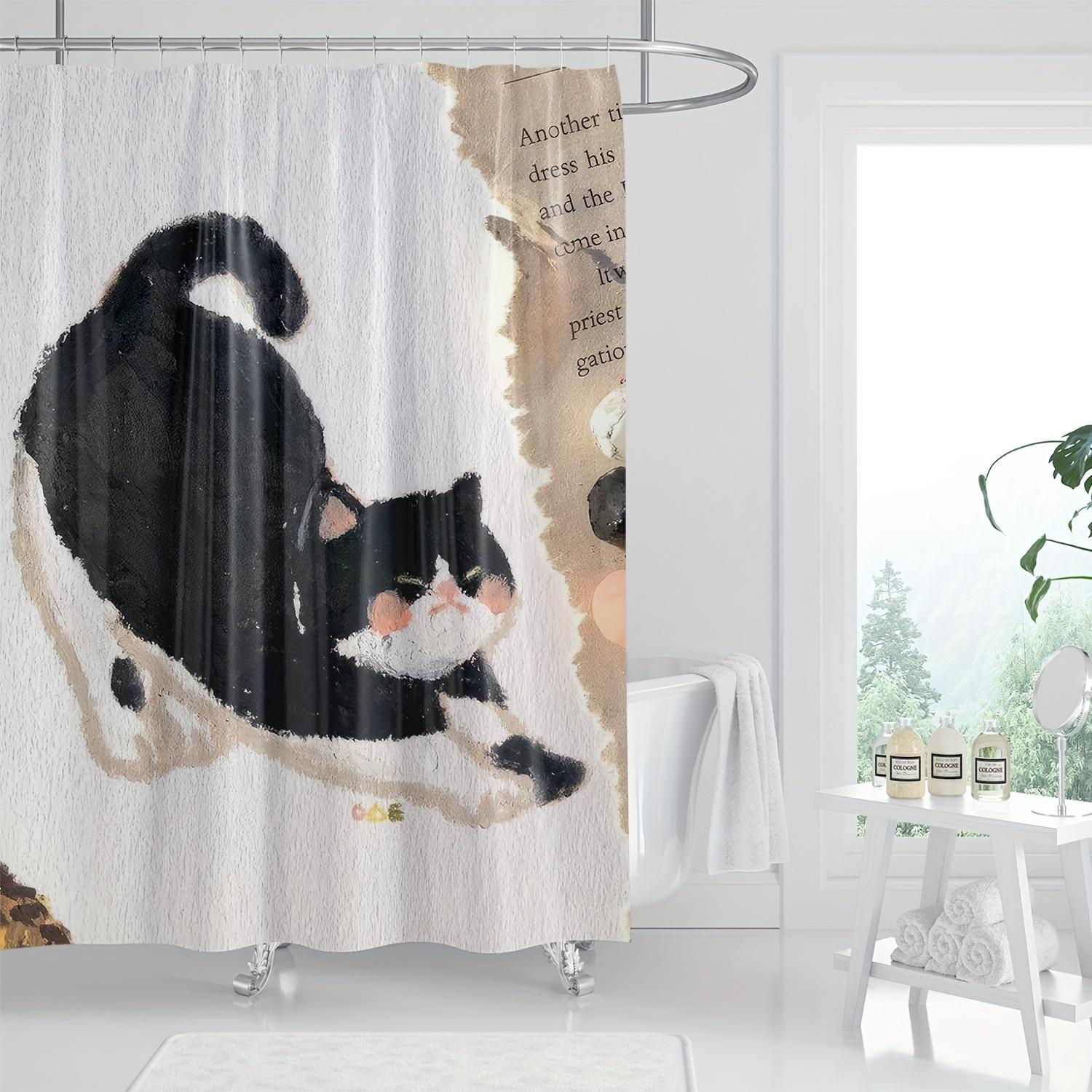 

1Pc, Cute Cartoon Cat Digital Print Shower Curtain, Nordic Modern Style, Waterproof Bathroom Decor 180X180Cm W60H190(CM)-1 Pcs
