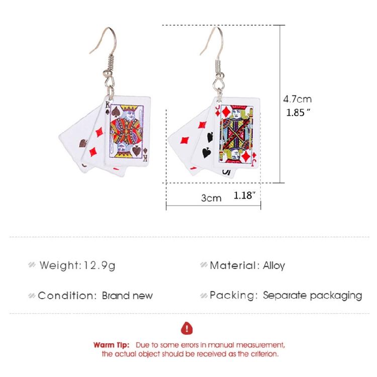 Poker Dangle Earrings Game Cards Simulate Cool Funny Earrings for Women Girls