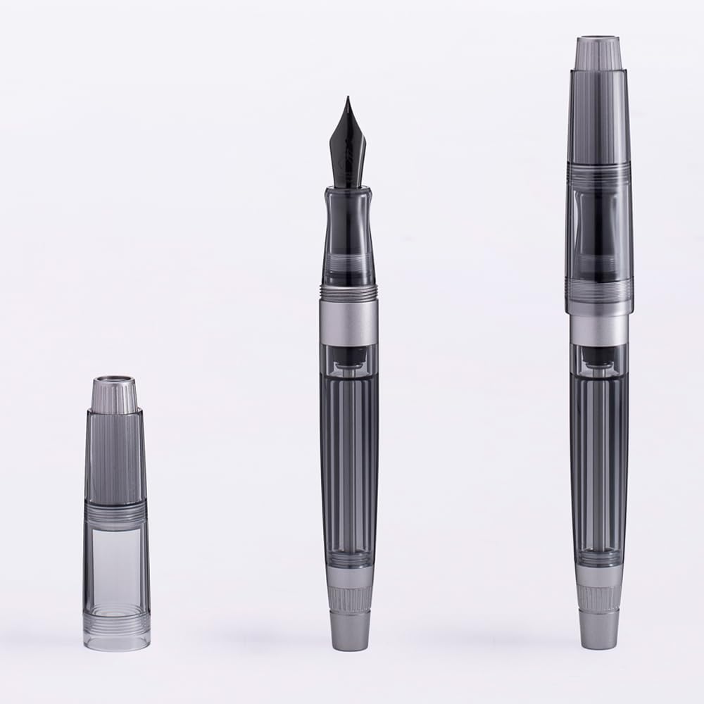 Natami Vacuum Filling Fountain Pen, Titanium & Acrylic, for Writing, Office & Business Use, Large Capacity Pen with Gift Case