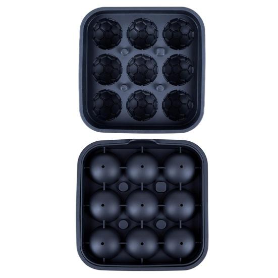 Ice Cube Mold Covered Dust-Proof Silicone Ice Cube Maker with Water-Draining Design 9-Compartment Food-Grade Silicone Football Shape Ice Ball Tray