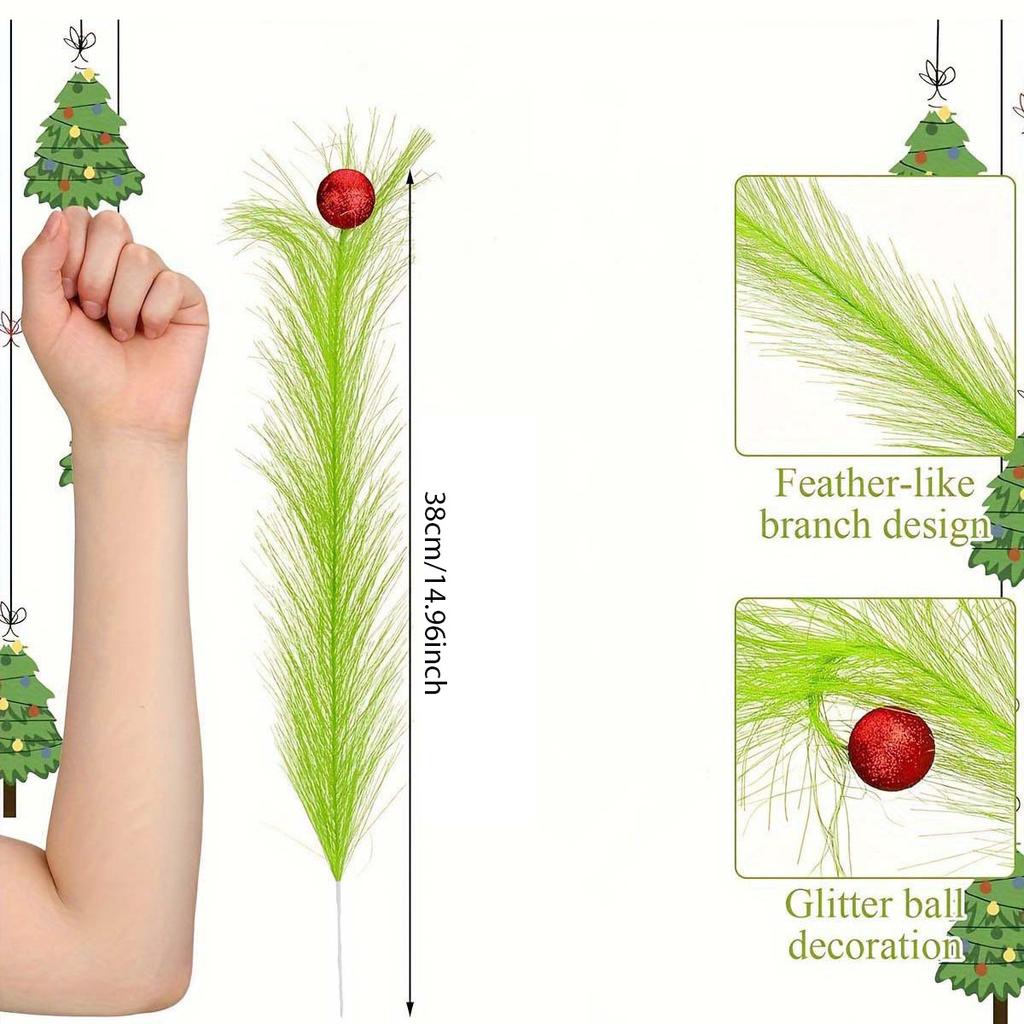Runtowo 10pcs Christmas Tree Topper , Green Curly Stems Lime Green Curly Xmas Tree Pick Elf Ornaments Christmas Party Home Decor