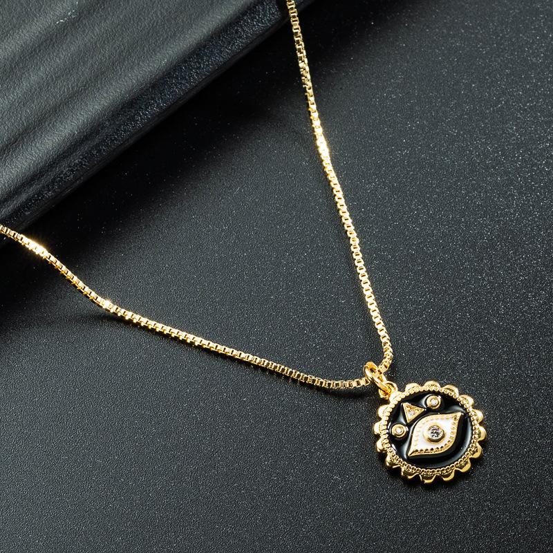 Devil's eye series round eye pendant necklace - women's copper plated enamel clavicle chain