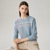Zhaojun 2025 A/W Women's 100% Cashmere Contrast Stripe Round Neck Sweater