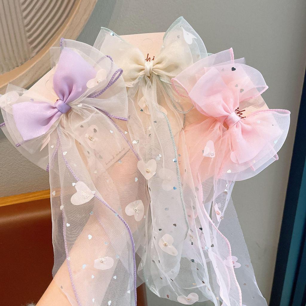 Korean Style Mesh Bow Hair Clip for Kids - Fairy Princess Streamer Ponytail Accessory
