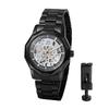 Automatic Mechanical Skeleton Luminous Analog Antique Stainless Steel Suitable for Black Perfect Gift for Day Men's Watch Display, Style, Waterproof,
