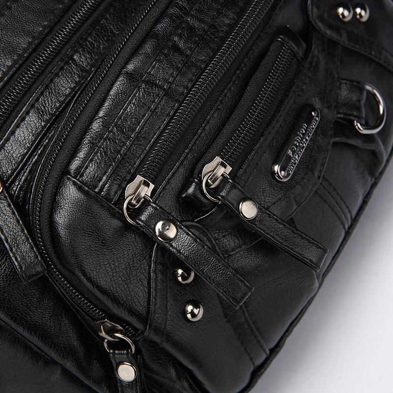 Mykt skinn for kvinner med flere rom Sømmer med flere lommer Enkel skulderveske