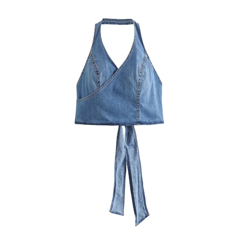 Kaslead New Women Clothes Western Style Fashion Simple and Versatile Double Placket Denim Top 2569070